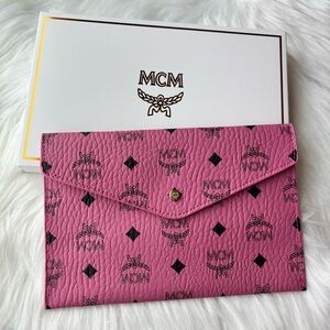MCM Visetos Leather Envelope Clutch in pink VIP Novelty GWP NEW